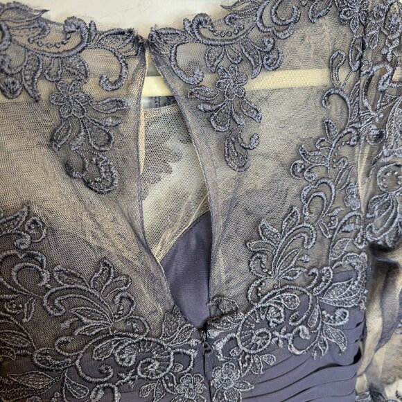 JJ’s house Mother Of The Bride Dress Size US 4 Blue Stormy Long Lace Half Sleeve - Picture 6 of 9